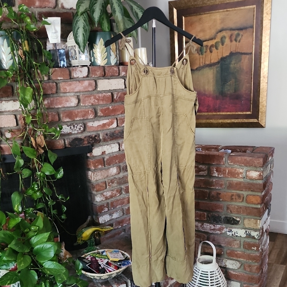 Hei Hei Anthropologie Linen Blend Wide Leg Jumpsuit Olive Green Small - Picture 2 of 16